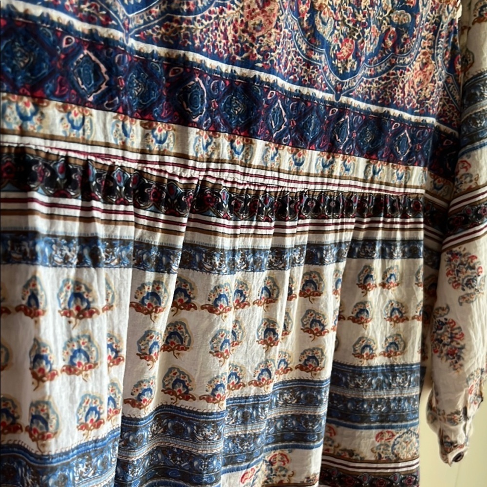 Aratta Silent Journey Blue, Red, Beige Boho Floral Beach Tunic Shirt Sz Sm - Picture 15 of 16